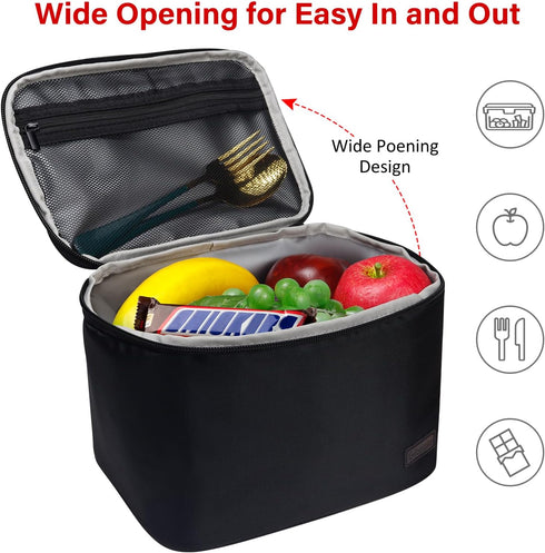 Gloppie Insulated Lunch Bag, Lunch Box Cooler Bag for Work Picnic, Ideal Gift, Black