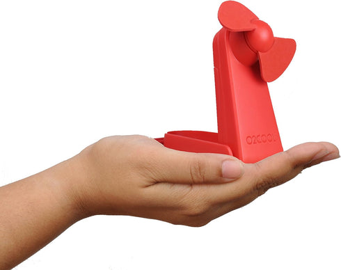O2COOL Personal Battery Pocket Fan - Carabiner Clip, Flip Down Stand, Quiet Foam Blades - Red