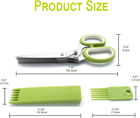 2023 Updated Herb Scissors Set - 5 Blades and Cover for Cutting Lettuce, Cilantro, Green Onion, and Paper