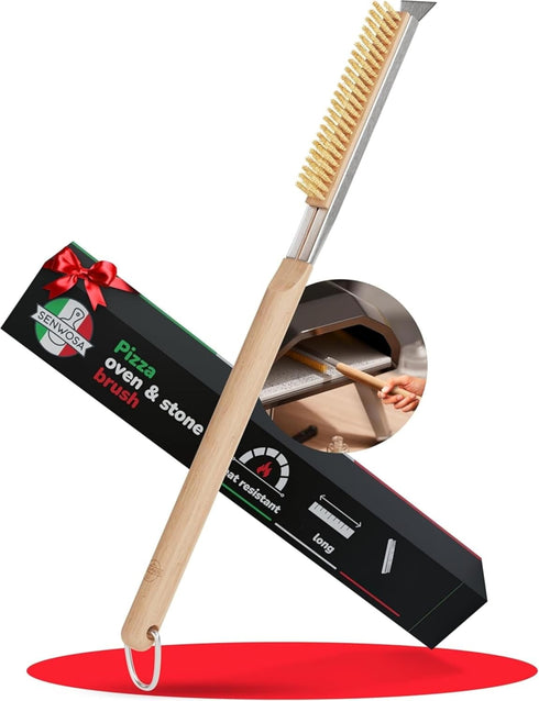 Senwosa 22 Pizza Oven Brush with Stone Scraper - Heat Resistant Stainless