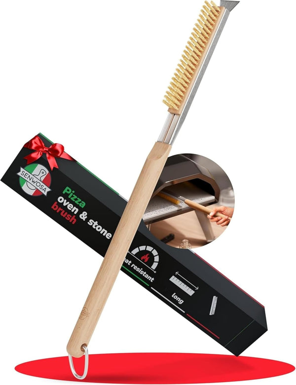 Senwosa 22 Pizza Oven Brush with Stone Scraper - Heat Resistant Stainless