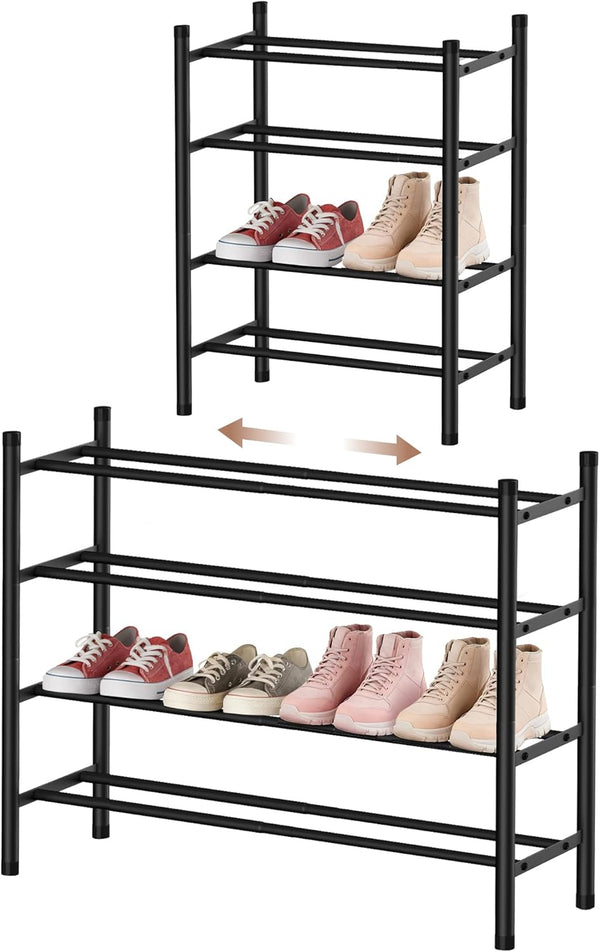 AceMining 4-Tier Expandable Shoe Rack, Adjustable Shoe Rack Shoe Organizer Shoe Shelf,