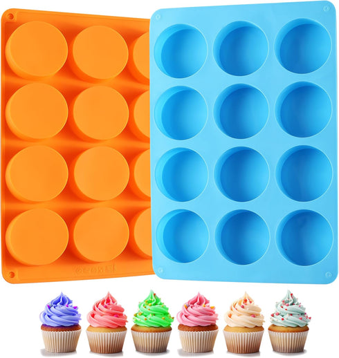 2PCS Silicone Oreo Molds: LCCOWOT 12 Cavity Round Baking Mold for Chocolate, Cookie, Mini Cake, Dishwasher Safe