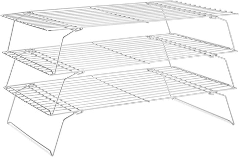 Cooling Rack for Baking, 3 Tiers, 16" x 10" Stackable Collapsible Nonstick Stainless Steel Baking Racks