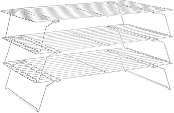 Cooling Rack for Baking, 3 Tiers, 16" x 10" Stackable Collapsible Nonstick Stainless Steel Baking Racks