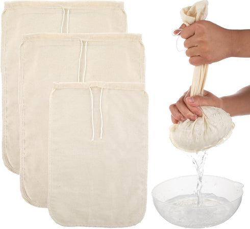 WLLHYF 3 Pack Cotton Nut Milk Bags Fine Mesh Reusable Cheese Cloth Food