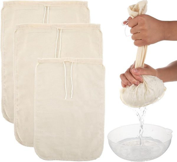WLLHYF 3 Pack Cotton Nut Milk Bags Fine Mesh Reusable Cheese Cloth Food