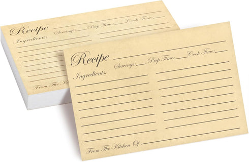 Juvale 60-Pack Double Sided Recipe Cards, Thick Vintage Index Cards 4x6 for Cooking and Kitchen Organization