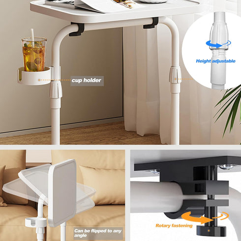 TB01BW091 TUTOTAK C Shaped End Table with Tiltable Surface, Adjustable Height Side Table, Slide Under Couch Table TV