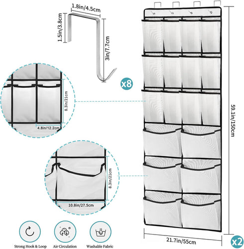 YOCOMEY 2 Packs 24 Closet Over the Door Shoe Organizer, Extra Large Mesh Pockets Hanging Shoe Boots Rack Holder