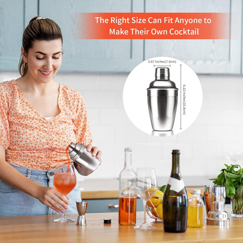 Newness Stainless Steel Cocktail Shaker - Professional Drink Shaker with Built-in Strainer, 8.4oz (250ml) for Easy Carry