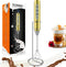 YUSWKO Champagne Gold Handheld Milk Frother Wand with Stand, Rechargeable Electric Whisk, 3 Heads, 3 Speeds