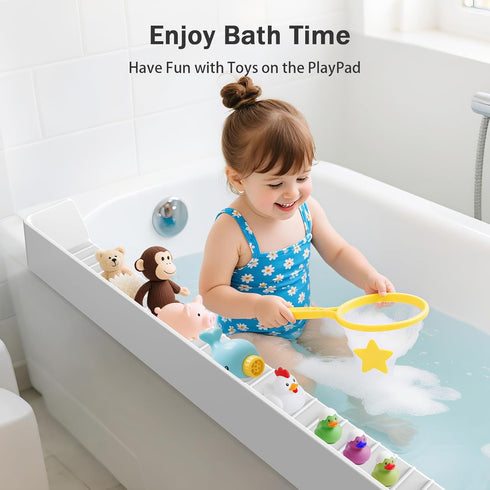 Blgiont Bathtub Splash Guard PlayPad Shelf Area with Strong Suction Cups, Toy Tray Caddy Holder Storage Over Tub