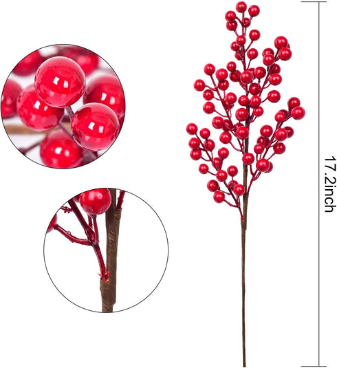 4 Pack 17 Inch Lvydec Artificial Red Berry Stems - Christmas Holly Berry Branches for Holiday Home Decor and Crafts