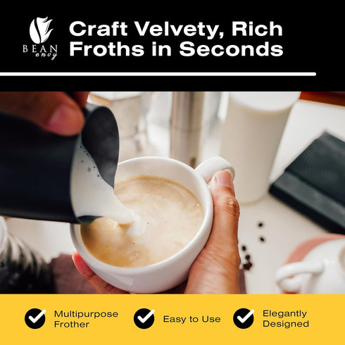 Bean Envy Red Milk Frother Handheld for Coffee, Electric Blender, Mini Drink Mixer Whisk & Coffee Foamer Wand