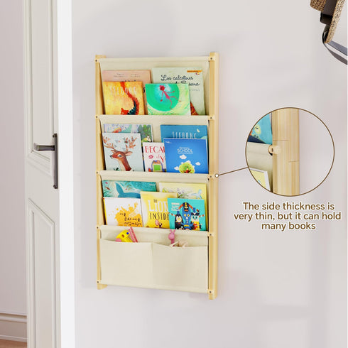 BPMFDTNL 4-Tier Wood Wall Mounted Kids Bookshelf Floating Book Shelf For Kids Rooms,Nursery & Classroom, Hanging