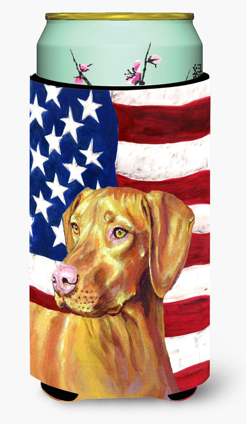 Caroline's Treasures LH9012TBC USA American Flag with Vizsla Tall Boy Hugger Can Cooler Sleeve, Insulated Holder