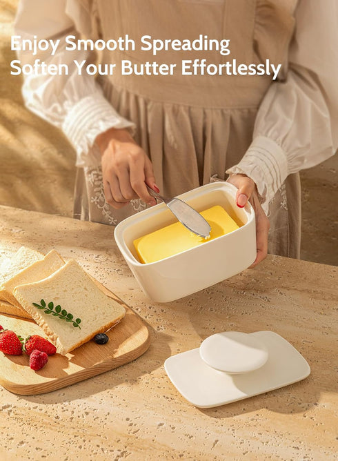 6.2" Sweese Extra Large Butter Dish with Lid, Porcelain Butter Keeper Container - Perfect for East/West Coast Butter