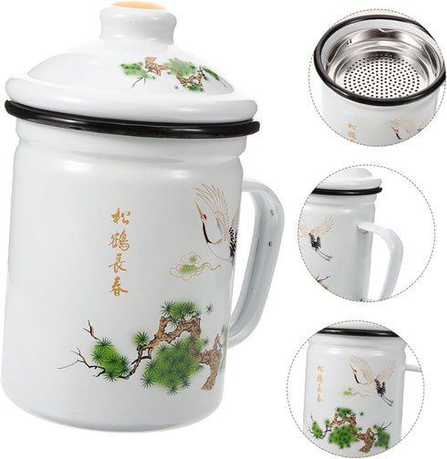 Enamel Mug Tea Cup with Infuser, Coffee Cups for Camping, Unbreakable Chinese Tea Cup, Classic Stainless Steel