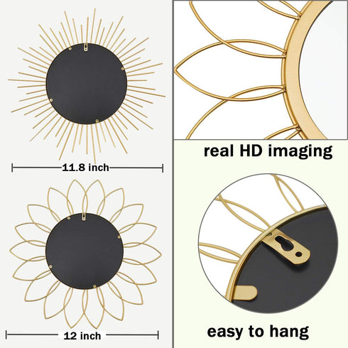 3 Pack Metal Mirrors for Wall Sunburst Wall Mirrors Home Dcor Decorative Hanging Wall Art for Living Room Bedroom