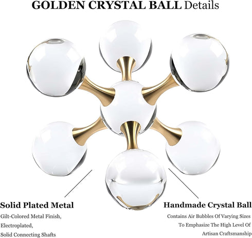 GyOnyx 5.5 inch Transparent Golden Crystal Ball, Modern Western House Decorations Aesthetic, Gold Table Decor