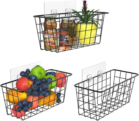 MaraFansie 3 Pack Over the Cabinet Door Organizer, Wall Wire Baskets for Kitchen, Bathroom, and Pantry Storage