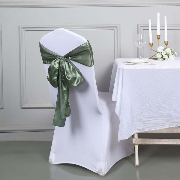 Efavormart 5pcs Eucalyptus Sage Green Satin Chair Sashes Tie Bows for Wedding