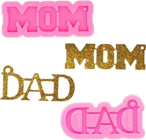 2 Pcs Mom and Dad Words Keychain Silicone Mold Set for DIY Mother's Day/Father's Day Gifts, Baking Cake Topper Decor
