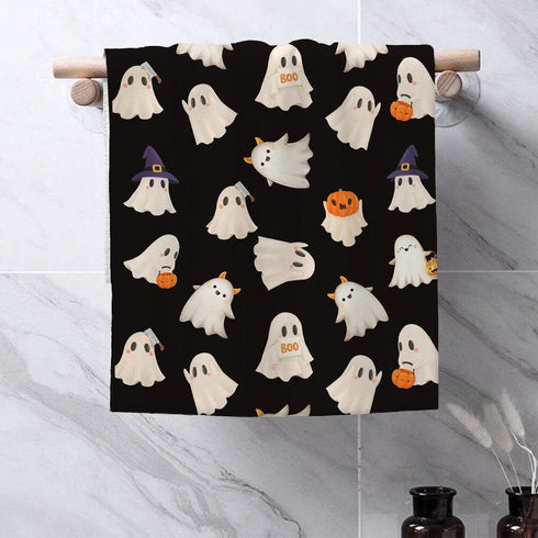 16x24 Inch Set 2 Halloween Kitchen Towels Black Cute Ghost Pumpkin Fall Decor Dish Towels Autumn Harvest Thanksgiving