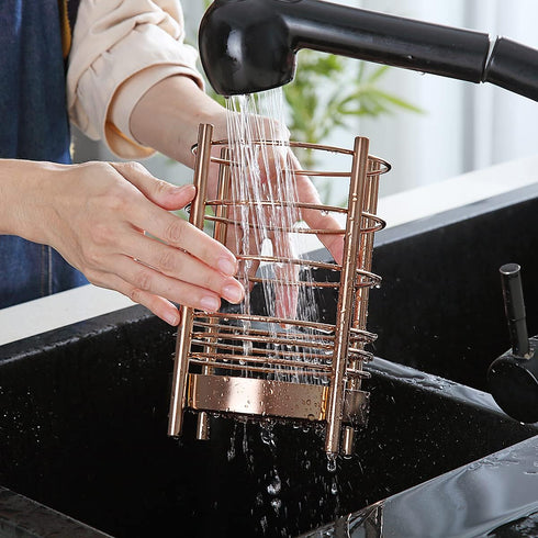 Copper Kitchen Utensil Holder, Stainless Steel Crocks with Titanium Coating, Easy Cleaning Utensil Storage Caddy
