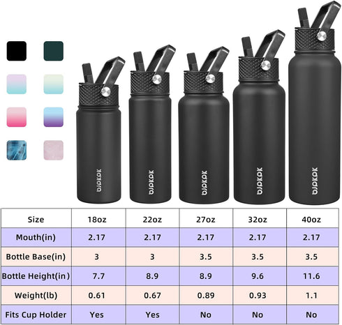 BJPKPK 2 Pack Insulated Water Bottles, 22oz Stainless Steel with Straw Lids, Leak Proof BPA Free for Travel