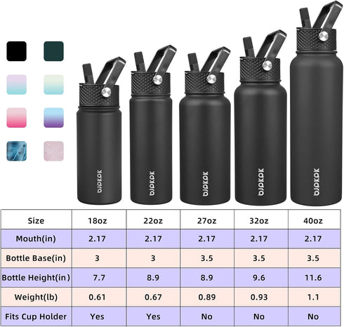 BJPKPK 2 Pack Insulated Water Bottles with Straw Lids, 32oz Stainless Steel Leak Proof Thermos