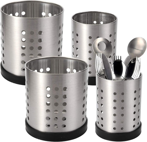 TOPZEA Set of 4 Kitchen Utensil Holder - Stainless Steel Cooking Utensil Organizer, Flatware Holder