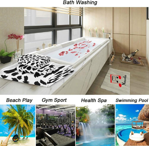 Naanle Set 3 1 Towel+1 Towel+1 Trendy Black and White Leopard Print Soft Luxury Decorative of Towels, Bath Hand