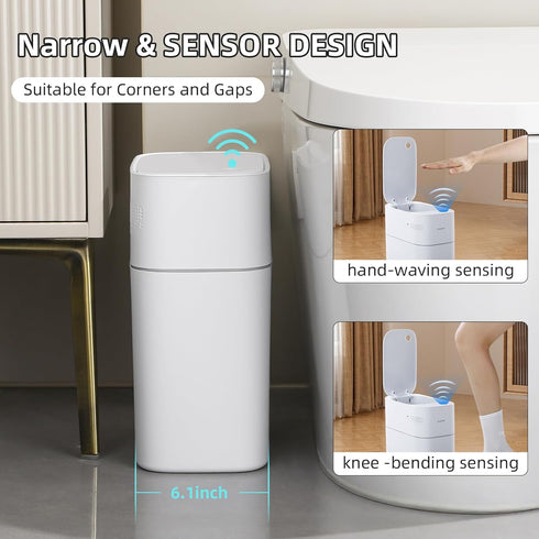 3.5 JUDRDO Gallon Slim Automatic Trash Can for Bathroom,Touchless Diaper Trash Can with Trash Bag Auto-adsorption