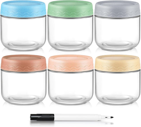 DRKIO 10 Oz Overnight Oats Containers with Lids, 6 Pack Glass Storage Jars for Meal Prep, Snacks, Yogurt