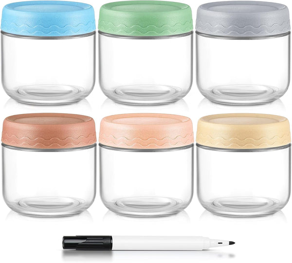DRKIO 10 Oz Overnight Oats Containers with Lids, 6 Pack Glass Storage Jars for Meal Prep, Snacks, Yogurt