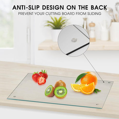 Transparent Glass Cutting Board for Kitchen Countertop, 16"x12" Clear Glass Cutting Board with Rubber Non-Slip Feet, Heat and Scratch Resistant, Shatterproof, Dishwasher Safe by JAMBALAY