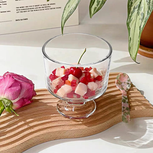 BSTKEY 6PCS Set 10 oz Glass Dessert Bowls/Cups, Cute Footed Dessert Bowls for Ice Cream Trifle Fruit Pudding Snack