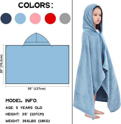 50"x30" 3-12 Hiturbo Kids Hooded Bath Towel: Soft Plush Pool Beach Fleece Towel Blanket - Toddler Towels Wrap for Boys