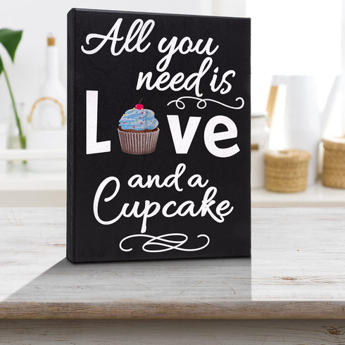 JennyGems All You Need is Love and a Cupcake Wooden Sign - Bakery Signage and Decor Gift for Cupcake Lovers, Made in USA