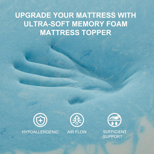 SINWEEK 2 Inch Twin XL Memory Foam Mattress Topper, Pressure Relieve CertiPUR-US Certified, 39x80 Inches, Blue