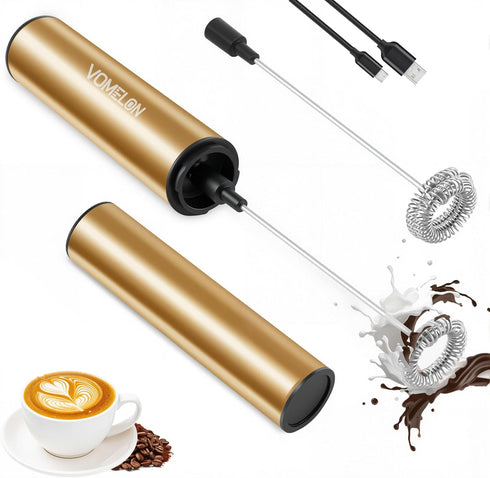VOMELON Rechargeable Electric Milk Frother Handheld,2-Speed Travel Frother with Tube Case, Milk Foamer