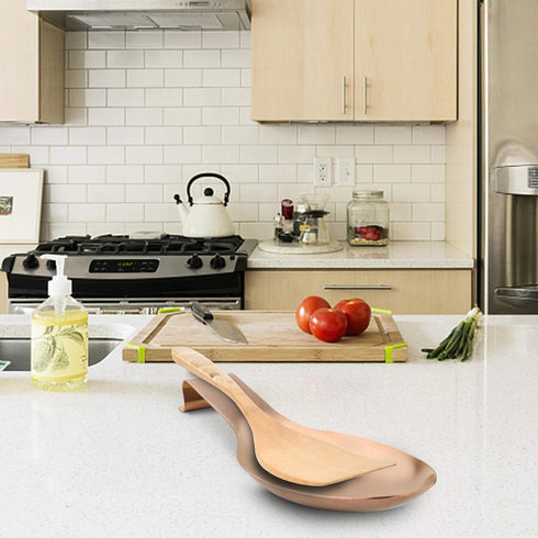 Stainless Steel Spoon Rest, Spatula Holder, Brushed Finish, Dishwasher Safe, 9.8 x 3.7 Inch, Rose Gold