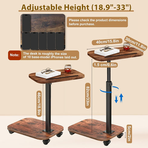 360 (15.8"x 11.8"x 33", Sofa TV Tray Table for Couch, Swivel Height Adjustable TV Trays for Eating on Couch, Side Table