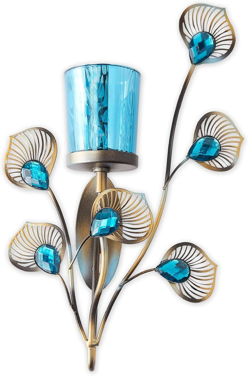 Zingz & Thingz Exotic Peacock Plume Collection Tealight & Candle Lighting, 6.75x2.25x10.75,