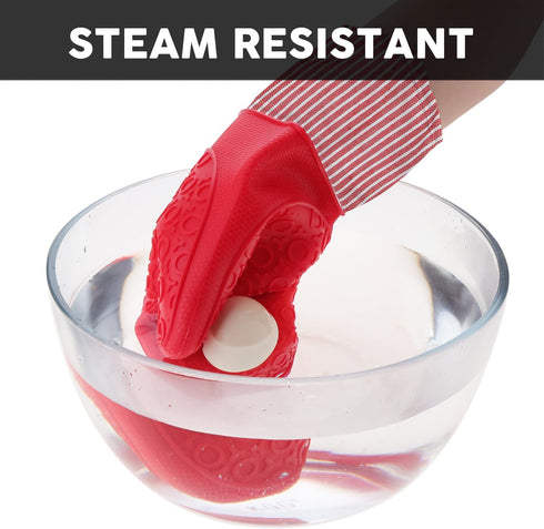 MIJOTEX Heat Resistant Silicone Oven Mitts, Set of 2 Extra Long Quilted Liner, 13 inch (RED)