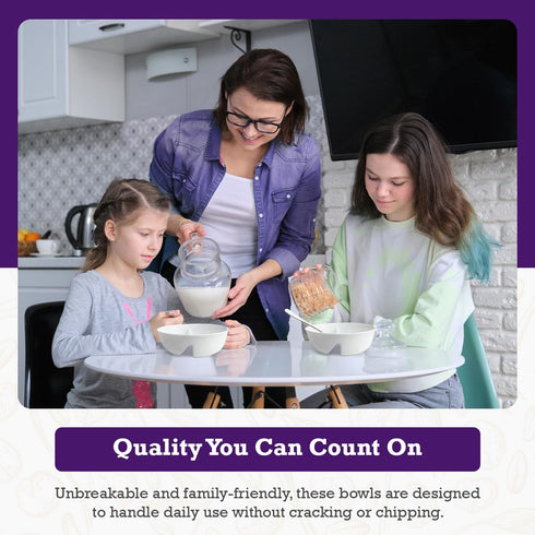 Just Crunch Anti-Soggy Cereal Bowl, 2 Pack - Keeps Cereal Fresh & Crunchy, BPA Free, Microwave Safe, White