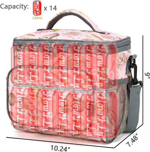 FlowFly Insulated Reusable Lunch Bag - Large Lunch Box for Adults with Adjustable Strap, Rose