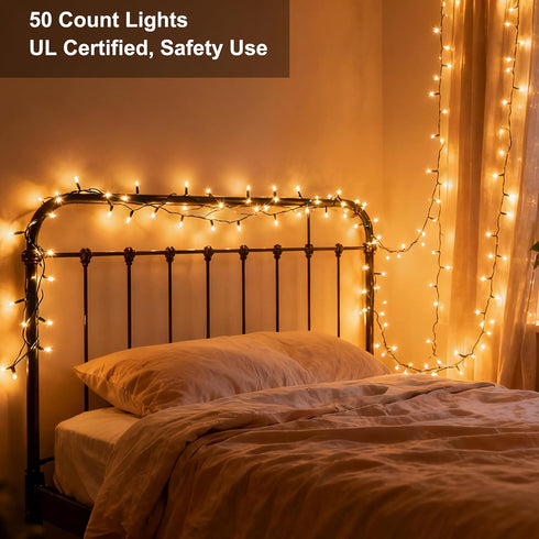 50 Count BrizLabs Clear Christmas Lights, Warm White Incandescent Christmas Lights, Connectable Mini Light String, UL